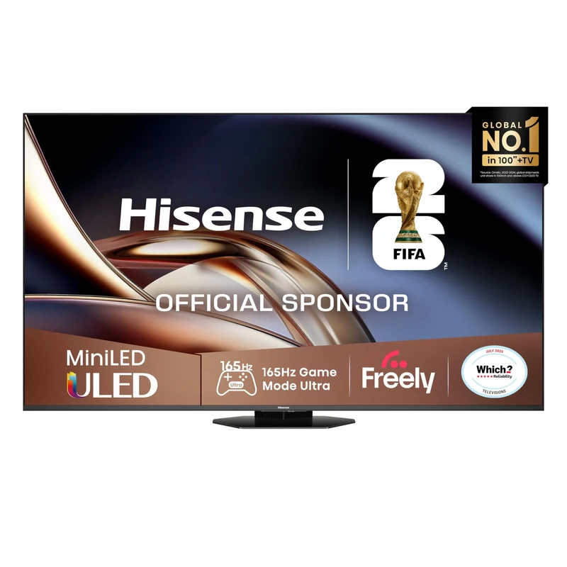 Hisense 55" 55U8QTUK MiniLED QLED 165Hz Smart AI TV - Hi-View AI Engine PRO, 165Hz Game Mode Ultra, 4.1.2 Channel, Dolby Atmos, Quantum Dot Colour, Anti-Reflection PRO with Freely, YouTube, Netflix