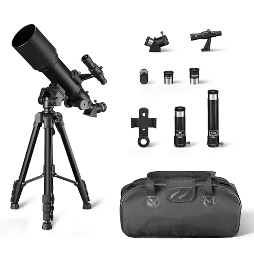 Amazon Basics Telescope, 70mm Aperture 400mm AZ Mount, Portable w/Tripod, Phone Holder, Bag, Black