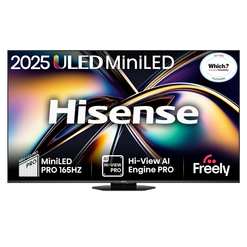 Hisense 65" 65U8QTUK MiniLED QLED 165Hz Smart AI TV - Hi-View AI Engine PRO, 165Hz Game Mode Ultra, 4.1.2 Channel, Dolby Atmos, Quantum Dot Colour, Anti-Reflection PRO with Freely, YouTube, Netflix