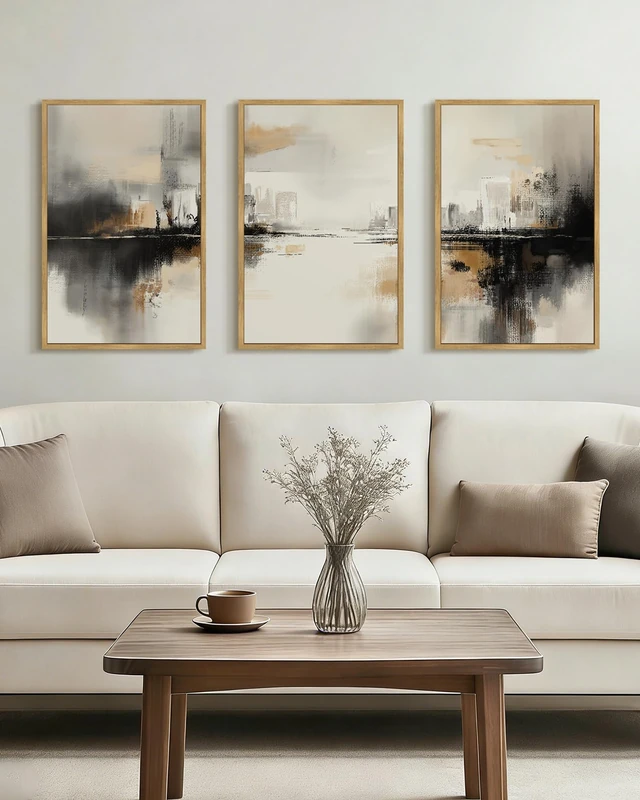 Drsoum Vintage Black Gray Abstract Wall Art Framed Brown Tan Neutral Prints Minimalist Modern Rustic Artwork Bedroom Living Room Ready to Hang 16x24in Natural Framed