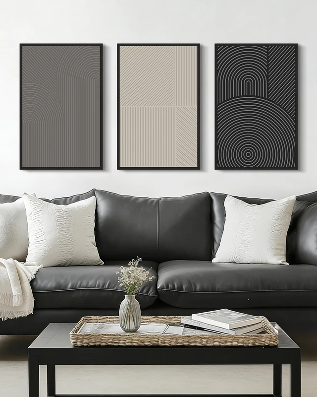 Drsoum Minimalist Abstract Wall Art Framed Modern Boho Neutral Line Wall Decor Mid Century Geometric Artwork Bedroom Living Room 16x24in Black Framed