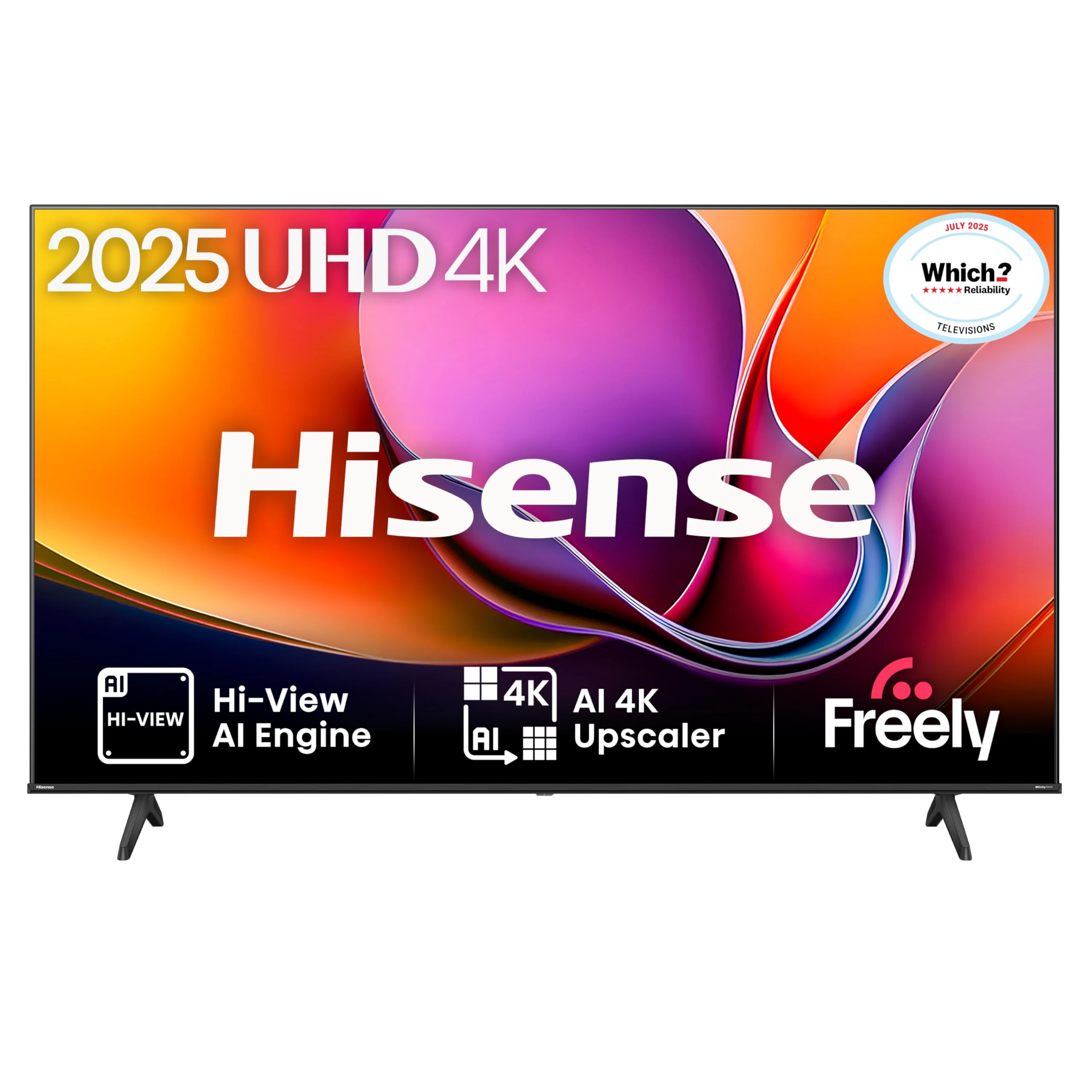 Hisense 43" 43A6QTUK 4K Ultra HD Smart TV AI TV - 4K UHD, Hi-View AI Engine, Precision Colour, AI Smooth Motion, Sports Mode with Freely, Disney +, YouTube, Netflix