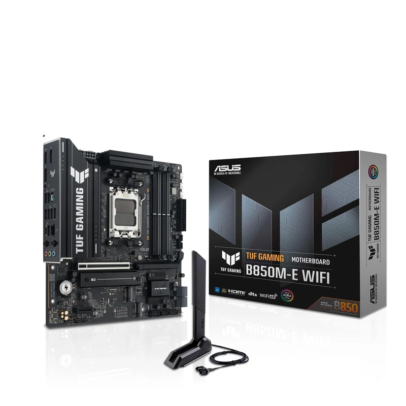 ASUS TUF B850M-E Gaming Wi-Fi AMD Micro-ATX Motherboard, 8+2+1 Power Stages, DDR5, PCIe 5.0 Slots, 3 M.2 Slots, Wi-Fi 6E, Realtek 2.5 Gb Ethernet, USB-C 10 Gbps, BIOS Flashback and Aura Sync