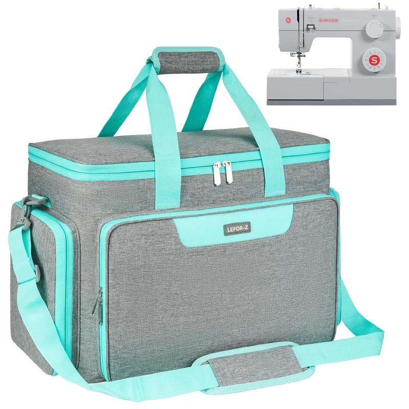 Sewing Machine Carrying Case Bag Compatible with Most Standard Singer,Brother,Janome with Multiple Storage Pockets,Travel Tote Bag with Shoulder Strap for Sewing Machine and Supplies(Grey/Green) - Image 1