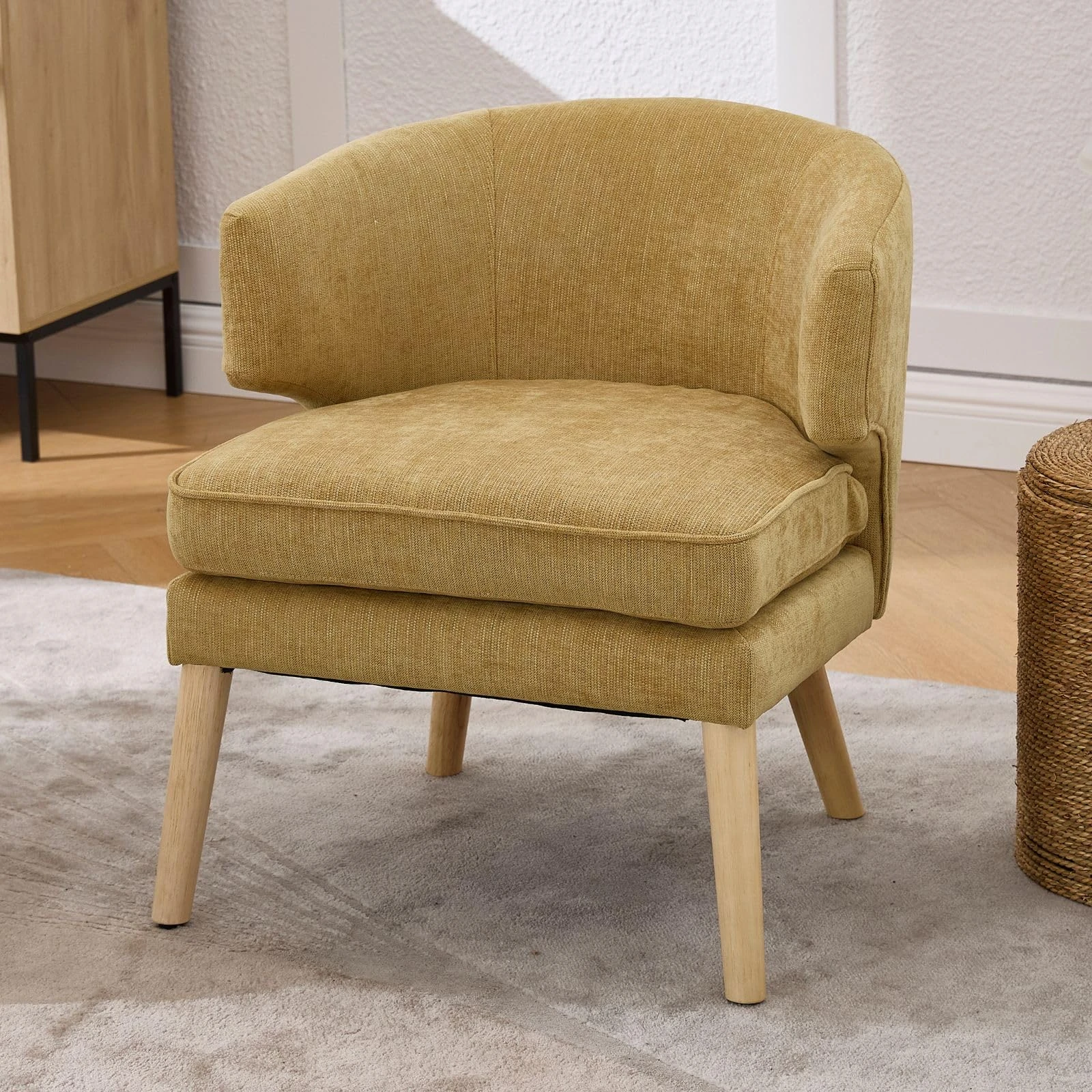 chairus Accent Chair Upholstered Lounge Armchair for Living Room Chenille Occasional Tub Chair with Wooden Legs (Yellow)