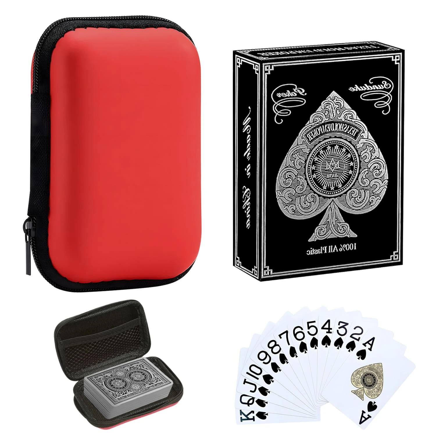 VLYX Waterproof Plastic Playing Cards - Jumbo Index Large Print Poker Deck for Adults, Premium Professional Card Set with Storage Box, Gift Ready (Silver)