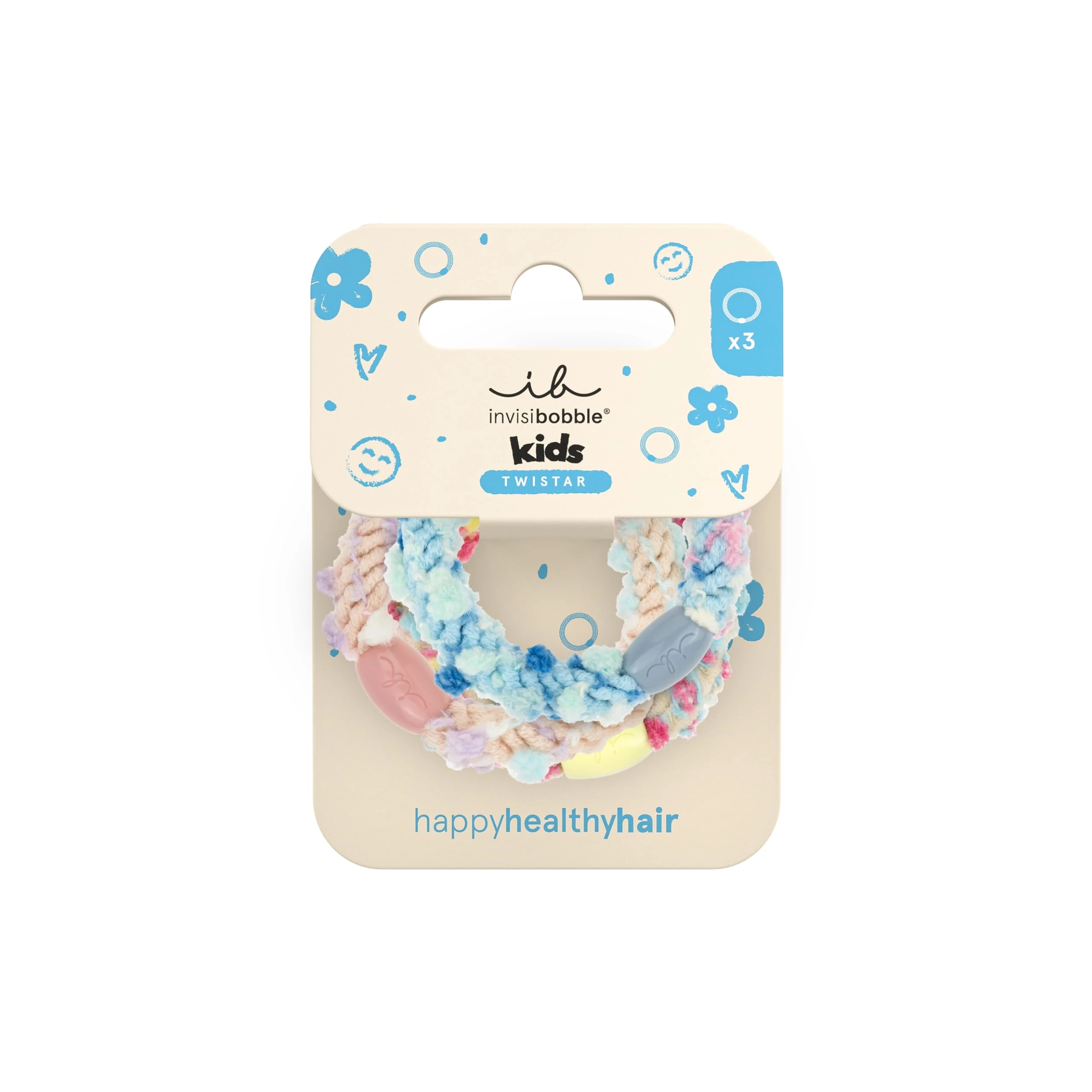 invisibobble Twistar Kids Pom Pom Tie (Pack of 3) - Colourful Hair Bobbles with Pom Poms for Children - Elastic, Playful & Gentle - Braided Hair Scrunchie for Girls & Boys - Ideal for Small Heads