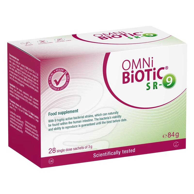 OMNi BiOTiC SR-9 | Stressed? Relax Your Gut Flora | 28 Sachets | Probiotics for Stress Resilience | 9 Bacterial Strains | 15 Billion Bacteria per Daily Dose | Powder | Vegan | Gluten-Free | Halal |