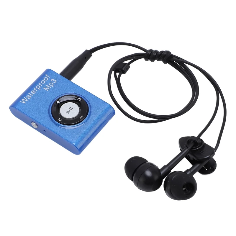 Water Proof MP3 Player for Swimming, 10FT Underwater Music Player with Headphone, Built in 8GB Memory, for Running Surfing Diving Water Sports (Blue)