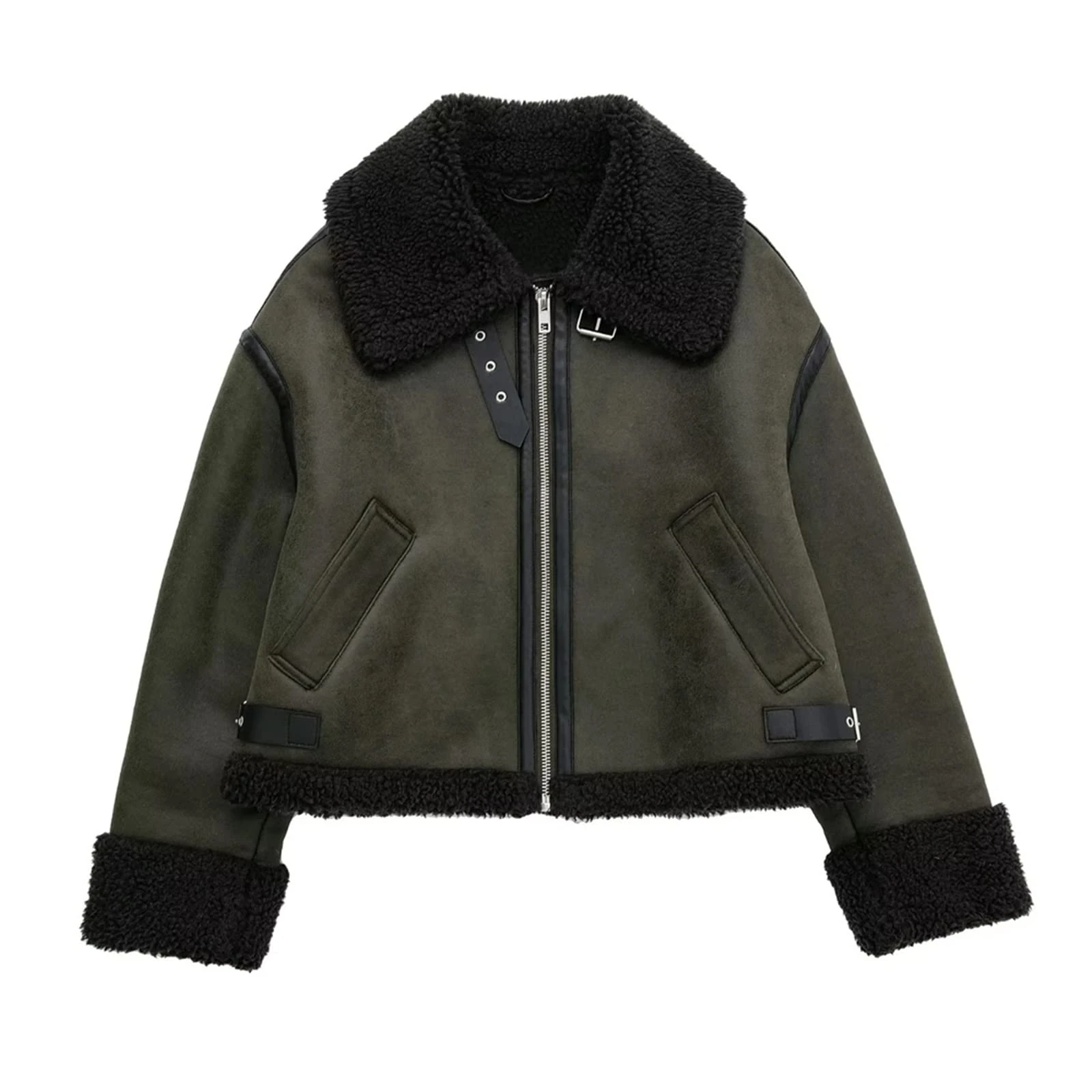 ETZRYSYB Women's Jackets Women Thick Warm Faux Shearling Jacket Coat Long Sleeve Front Zipper Female Outerwear Tops(M)