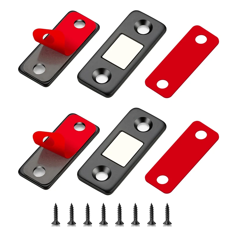 Magnetic Door Catch, 2 Pack Ultra Thin Cabinet Magnets, Stainless Steel Magnetic Catches for Cupboards Adhesive Drawer Latch Magnets for Kitchen Cupboard Wardrobe, Black