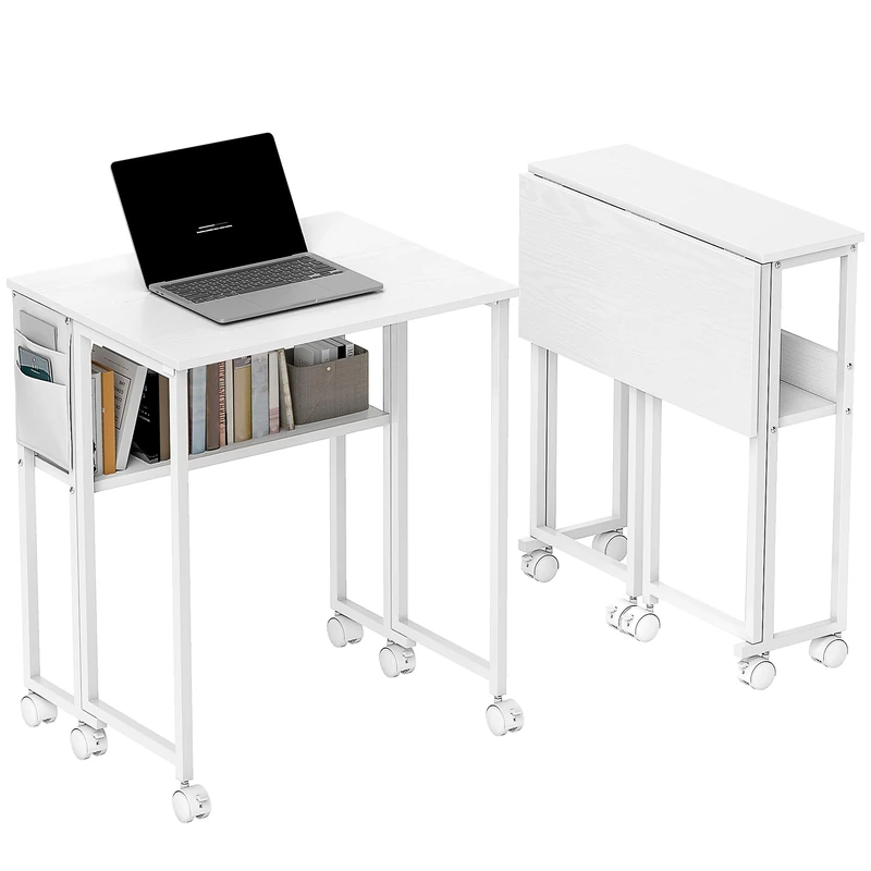 HOMCOM Folding Desk with Storage Shelf and Bag 63 cm White