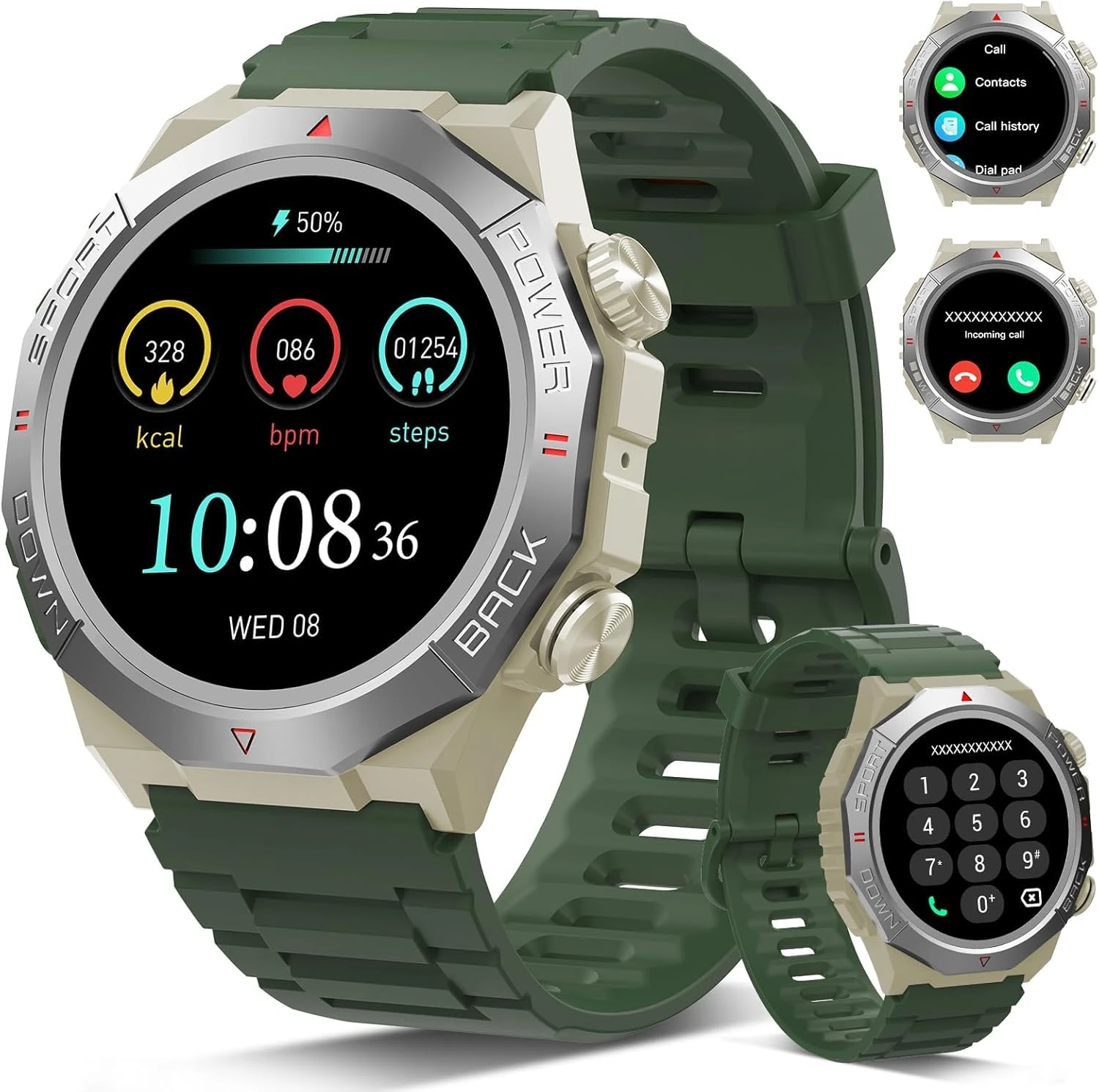 Qecnato Military Smart Watch for Men, Outdoor Smartwatch Answer/Make Calls, 112 Sports Modes Fitness Watch with Sleep Monitor/Step Counter/Activity Tracker, IP68 Waterproof Fitness Tracker, Casual