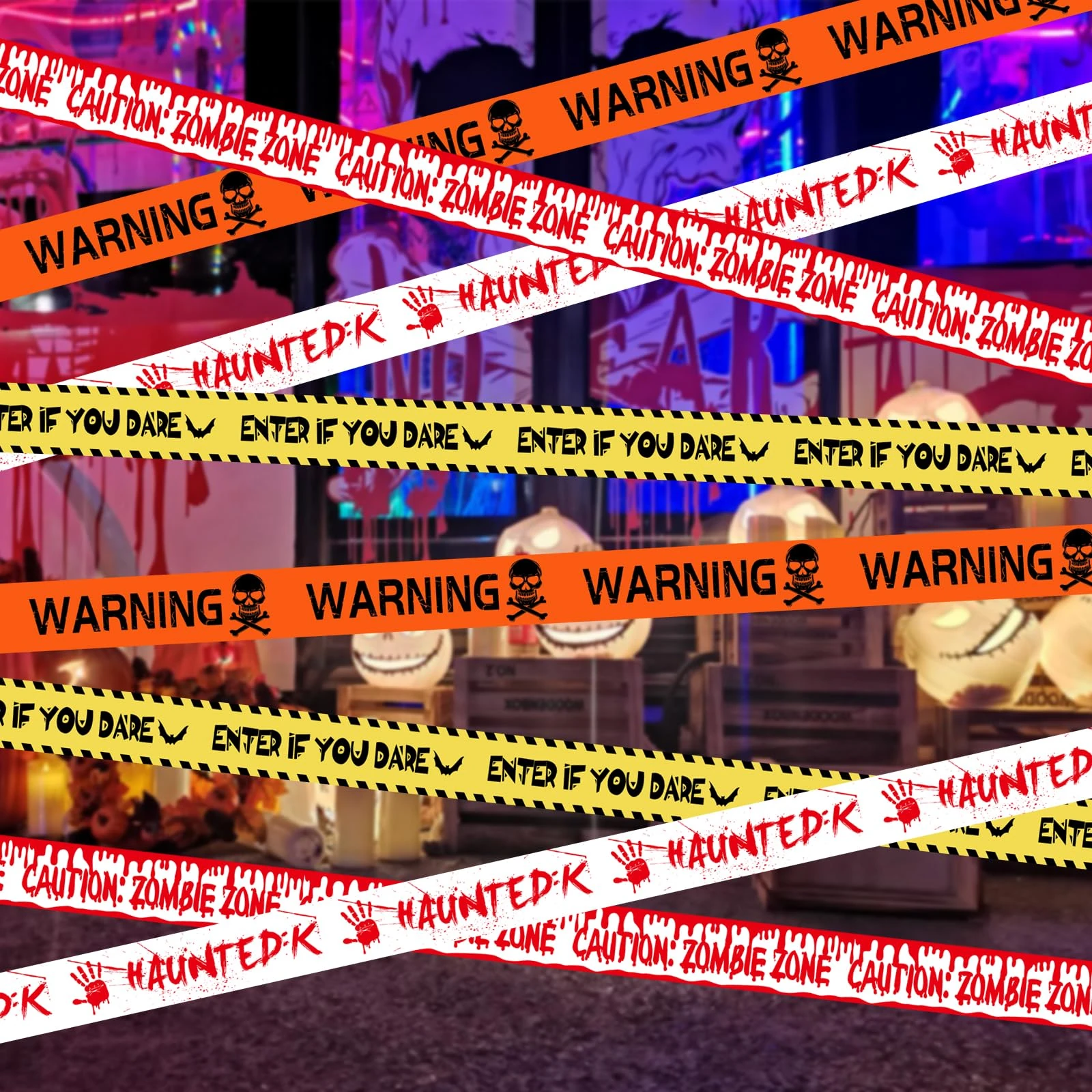 40M Halloween Decorations Caution Tape 4-Pack - Hazard Warning Tape for Spooky Party, Haunted House, Zombie Theme & Danger Zone Decor