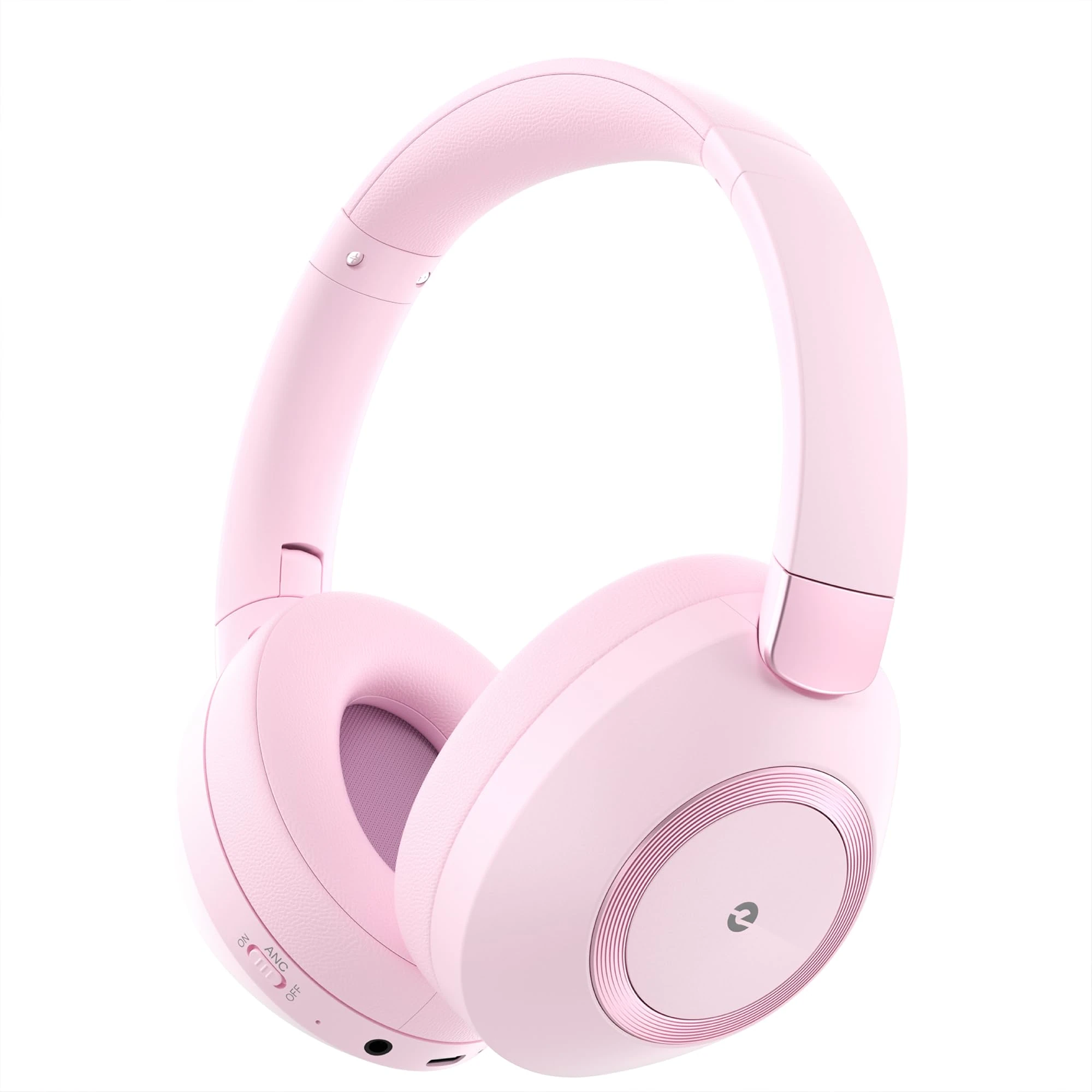 Rebocico Active Noise Cancelling Headphones, Wireless Over Ear Bluetooth Headphones, 80H Playtime,Deep Bass, Memory Foam Ear Cups, for Travel, Home (Pink)