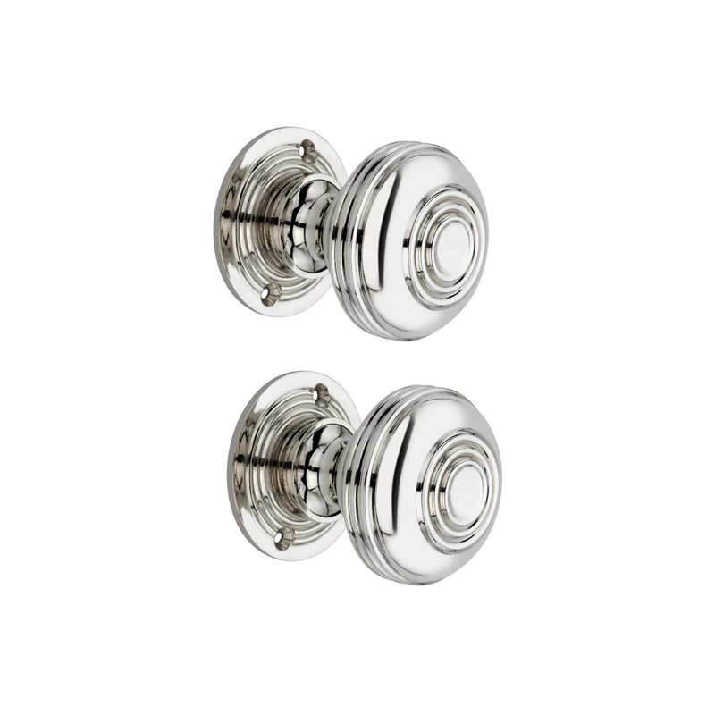 Infinity Decor Vintage Style Polished Nickel Bloxwich Reeded Rim Mortice Round Door Knobs 60mm Pull Handle Set for Internal & External Doors