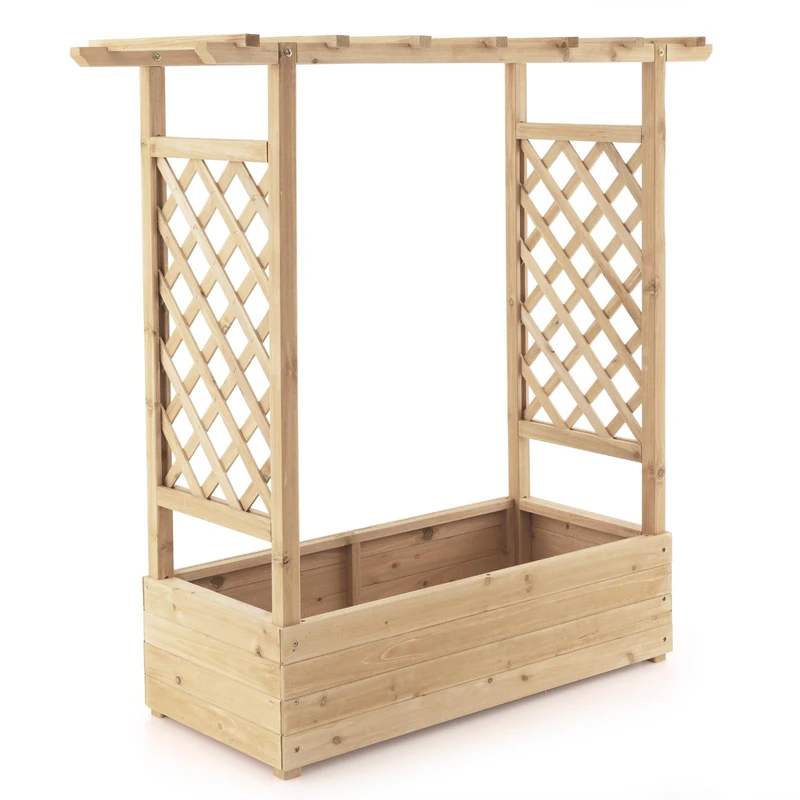 GiantexUK Raised Garden Bed with Arch Trellis (Natural, 110x44x113cm)