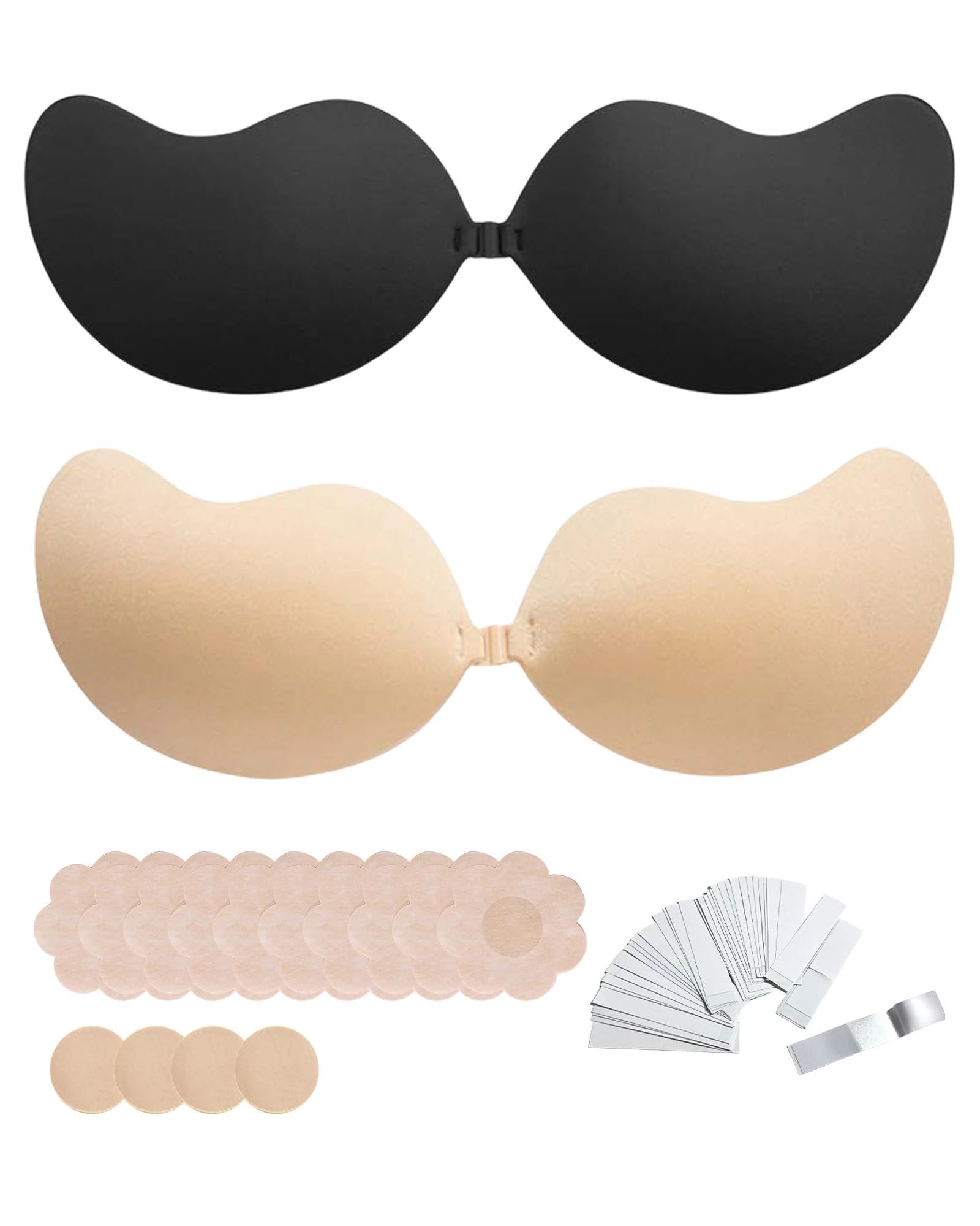 Richaa Stick on Bra, 2 Pairs Backless Bras for Women, Push up Bra for Women, Adhesive Strapless for Backless Dress & Strapless Dress Nude Halter Neck Bras