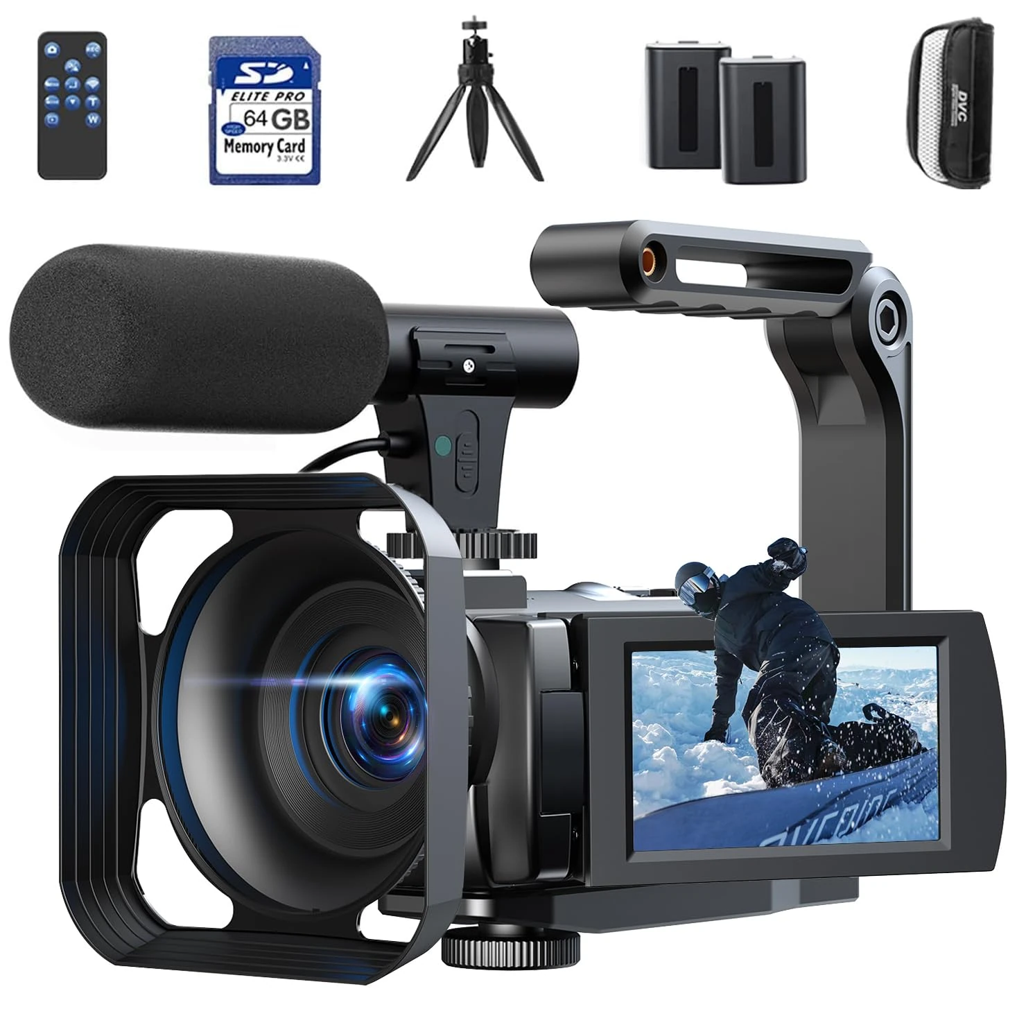 FIREFOTO Camcorder Video Camera 5K, 56MP Vlogging Cameras with IR Night Vision, WiFi, 16X Digital Zoom 3” Touchscreen YouTube Cam Corder with 2 Batteries,64GB Card,Remote,Microphone,Lens Hood,Tripod