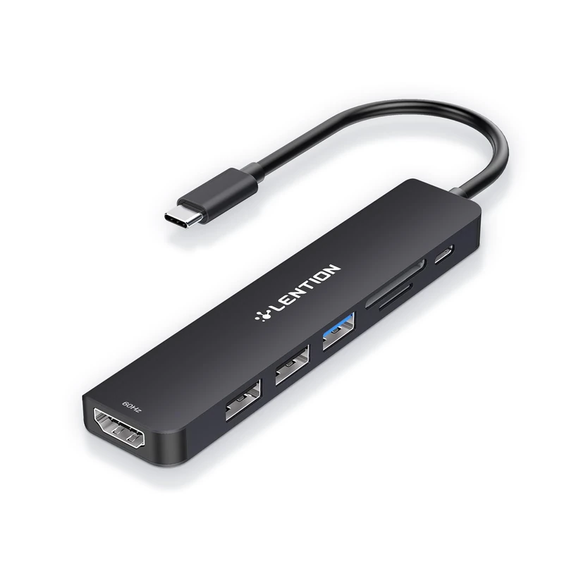 LENTION USB C Hub with 100W PD Charging, 4K@60Hz HDMI, SD/Micro SD Card Reader, USB 3.0, Compatible 2025-2016 MacBook Pro, New Mac Air/Surface, Chromebook, More, Stable Driver Adapter(CE18p, Black)