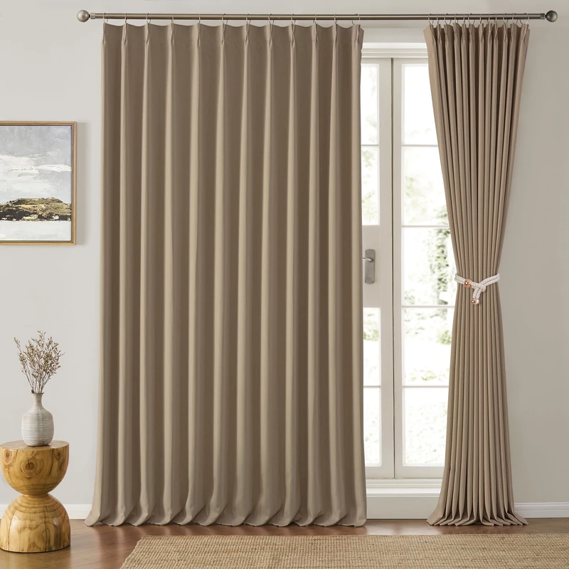 80 Inch Wide Black Pinch Pleated Curtains 80 x 84, Thermal Insulated Noise Cancelling Living Room Office Drapes 84 Inches Long, Patio Sliding Glass Door Window Curtain 2 Panels, Cappuccino