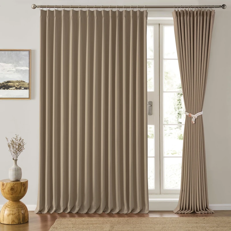 Extra Wide Pinch Pleated Blackout Living Room Bedroom Curtains, Triple Weave Thermal Insulated Window Treatment Light Blocking Panels for Patio/Hall/Porch (Cappuccino, W100 x L90, Set of 2)