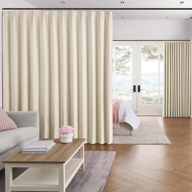 KEQIAOSUOCAI Pinch Pleated Curtains 105 Inches Long,Memory Shape Room Darkening Soundproof Window Curtains with Hooks for Bedroom Living Room Track System 100 x 105 x 2 Panels Cream Beige