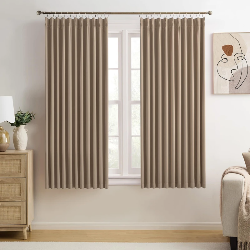 KEQIAOSUOCAI Cappuccino Pinch Pleated 72 Inch Wide Curtains 72 x 63, Thermal Insulated Noise Cancelling Living Room Office Drapes 63 Inches Long, Patio Sliding Glass Door Window Curtain 2 Panels