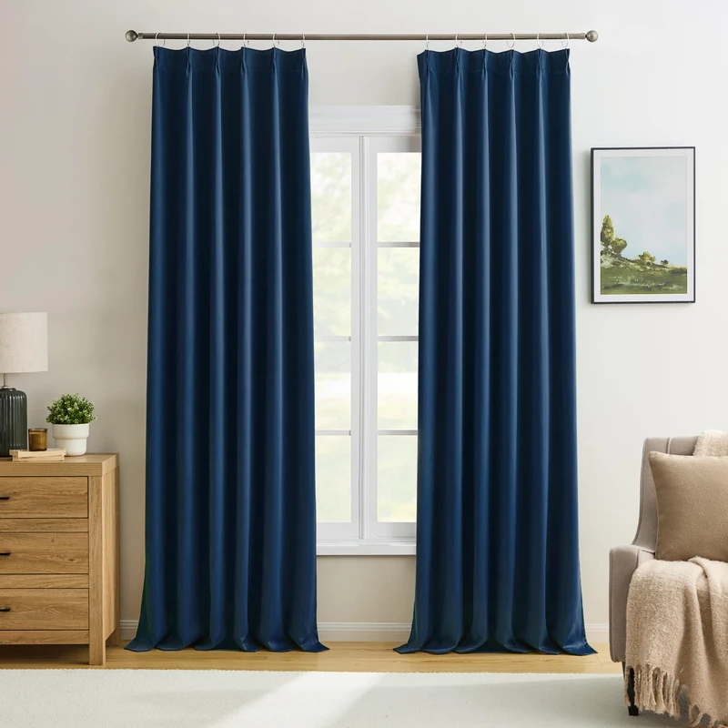 Pinch Pleated Curtains 156 Inches Long 2 Panels Set, Thermal Insulated Blackout Room Darkening Curtain for Bedroom,Window Draperies with Hooks(Navy Blue,40x156-inch)