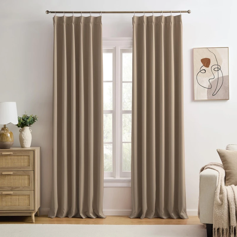 KEQIAOSUOCAI Pinch Pleated Blackout Curtains 92 Inch Long 2 Panels for Bedroom Living Room Thermal Insulated Black Out Window Curtain Pinched Pleat Drape with Hooks (W40 x L92 Inch, Cappuccino)
