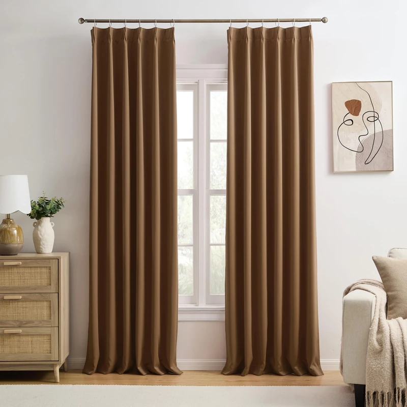 Cappuccino Brown Curtains 40x90 Inches Long 2 Panels Set, Pinch Pleated Thermal Insulated Blackout Room Darkening Curtain for Living Room,Window Draperies with Hooks
