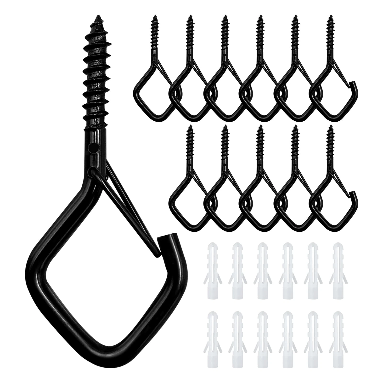 Ticway 12 PCS Q-Hanger Hooks for String Lights, Ceiling Hangers for Plants & Wind Chimes, Christmas Decorations Outdoor Hooks (Square Hanger) Black