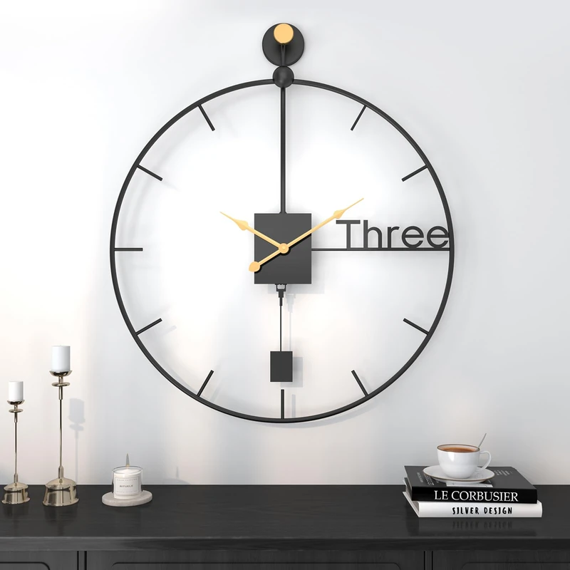 Cuspin Large Wall Clock 36 inch Clock with Pendulum, Decorative Battery Operated Silent Non-Ticking Modern Metal Wall Clock for Living Room Decor, Bedroom, Office, Kitchen, Home