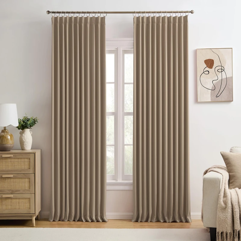 KEQIAOSUOCAI Cappuccino Pinch Pleated 72 Inch Wide Curtains 72 x 84, Thermal Insulated Noise Cancelling Living Room Office Drapes 84 Inches Long, Patio Sliding Glass Door Window Curtain 2 Panels