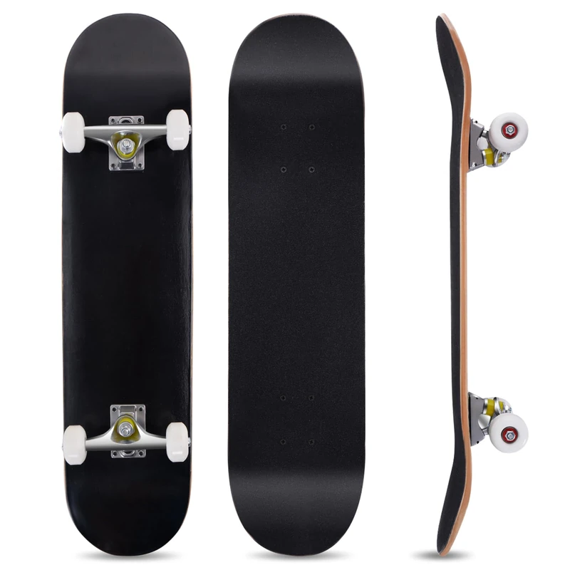 GYMAX Skateboard, 31 x 8 Inch Complete Skateboard (Black)