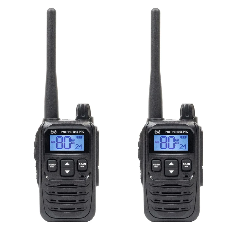 Kit of 2 portable radio stations PNI PMR R45 PRO 446MHz, 0.5W, 99CH programmable, 16 PMR, VOX, TOT, BCL, Scan, Roger Beep