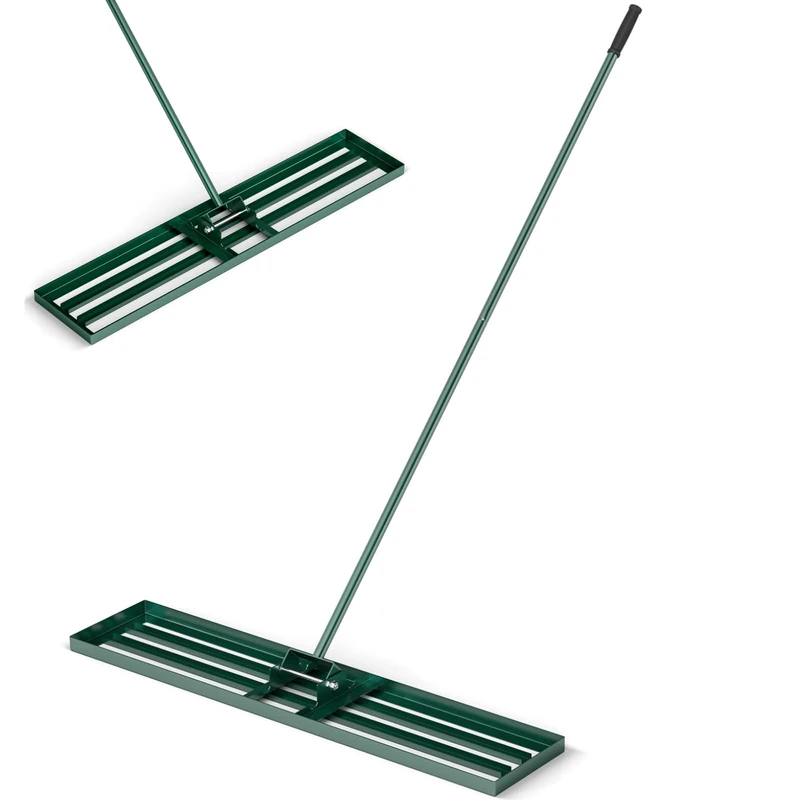 GiantexUK Lawn Leveling Rake 30”/36”/42”/46” x 10”, Powder Coated Steel Lawn Leveller with 77” Long Handle, Soil Leveling Tool for Garden Grass Golf Field Ground (46” x 10”, Green)