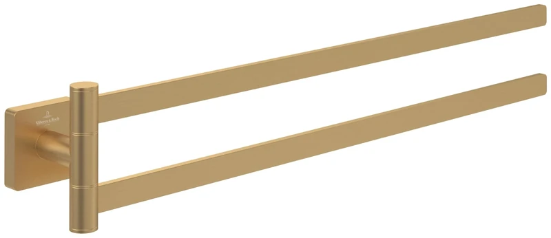 Villeroy & Boch Elements - Striking Double Arm Towel Rail Bathroom Wall Mounted Towel Rail Brass Bath Towel Rail Square Length 410 mm Brushed Gold