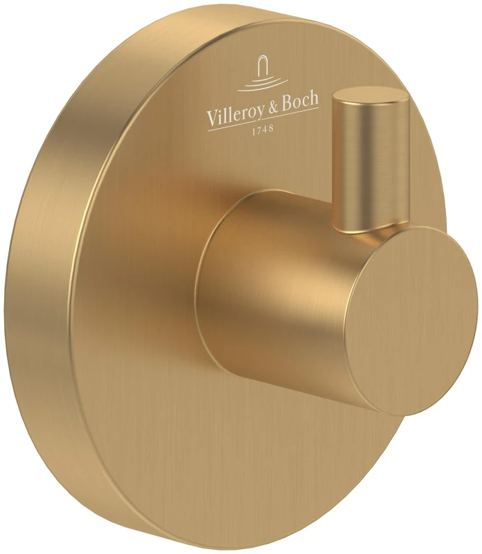 Villeroy & Boch Elements - Tender Towel Hook, Towel Holder for Wall Installation, Towel Hook Made from zinc, Bathroom Accessory, Round Bathroom Hook, 54 x 32 x 54 mm, Brushed Gold
