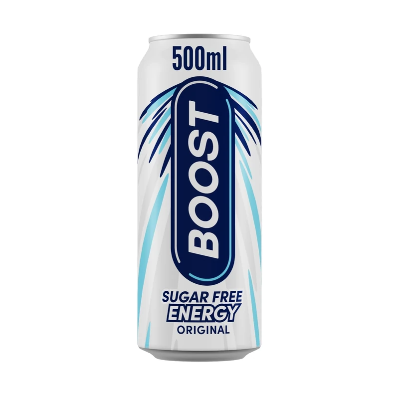 Boost Energy Drink Sugar Free Original - 12 Pack Drinks with Caffeine, Taurine and Vitamin B | Carbonated Energy Drinks | Gluten Free Vegan Low Calorie Zero Sugar Fizzy Drinks | 12x500ml