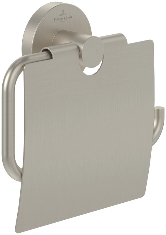 Villeroy & Boch Elements Tender Toilet Roll Holder with Lid for Wall-Mounting Zinc Round Brushed Nickel Matt