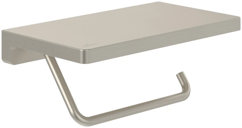 Villeroy & Boch Elements Striking Toilet Paper Holder with Shelf, Toilet Paper Holder for Wall Mounting, Brass Toilet Roll Holder, Square, Brushed Nickel Matt