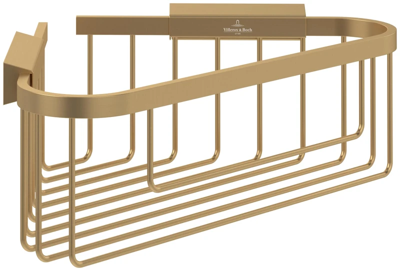 Villeroy & Boch Elements - Tender corner shower basket, storage for wall installation, shelf made from zinc, 260 x 206 x 82 mm, Brushed Gold