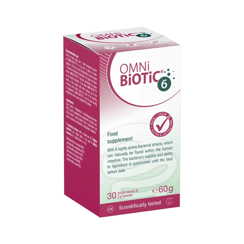 OMNi BiOTiC 6 | Your Daily Go-to for a Good Gut Feeling | 30 portions (60 g) | Suitable for Every Day Use | Probiotic Powder | with Inulin | Vegan | Gluten-Free | Halal | for Daily use