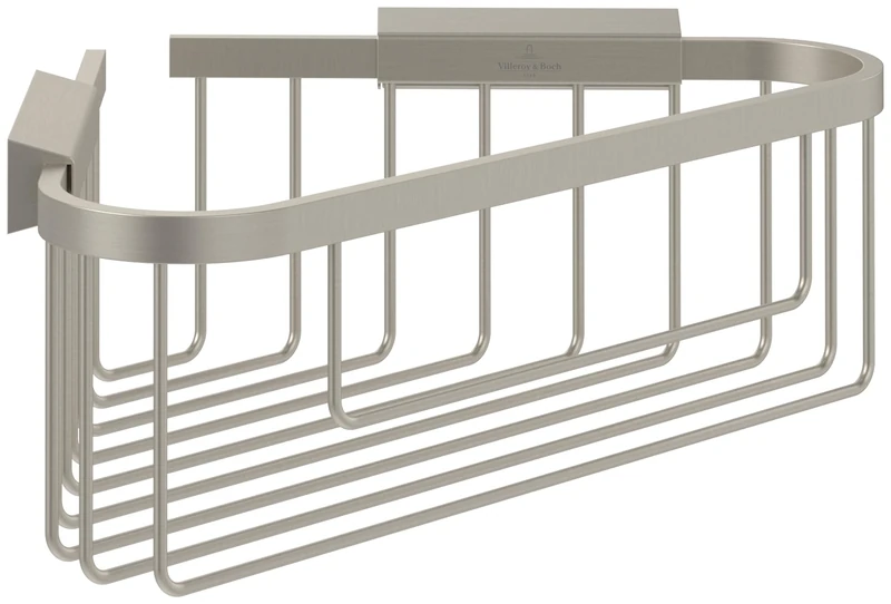 Villeroy & Boch Elements - Tender corner shower basket, storage for wall installation, corner made from zinc, accessory, 260 x 206 x 82 mm, Brushed Nickel
