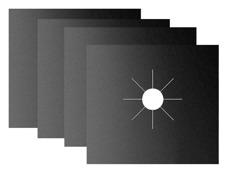 Quailitas Gas Stove Protectors, Non-Stick Hob Burner Covers, Microwave Oven Liners, Black, Pack of 4