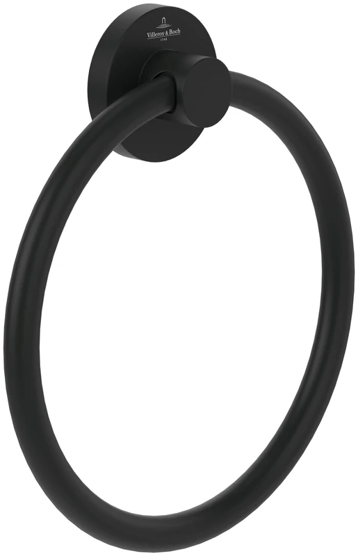 Villeroy & Boch Elements - Tender, bathroom for wall installation, towel ring made from zinc, round bathroom, 164 x 32 x 185 mm, Matt Black