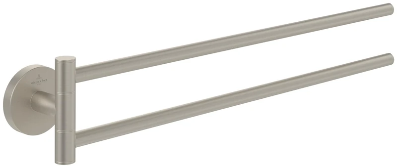 Villeroy & Boch Elements - Tender Double Arm Towel Rail for Wall Mounting, Zinc Towel Rail Round, Length 400 mm, Brushed Nickel Matt