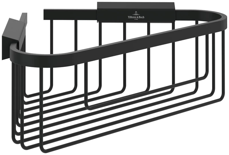 Villeroy & Boch Elements - Tender corner shower basket, storage for wall installation, shelf made from zinc, accessory, 260 x 206 x 82 mm, Matt Black