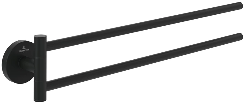 Villeroy & Boch Elements - Tender Double Arm Towel Rail for Wall Mounting, Zinc Towel Rail Round, Length 400 mm, Matt Black